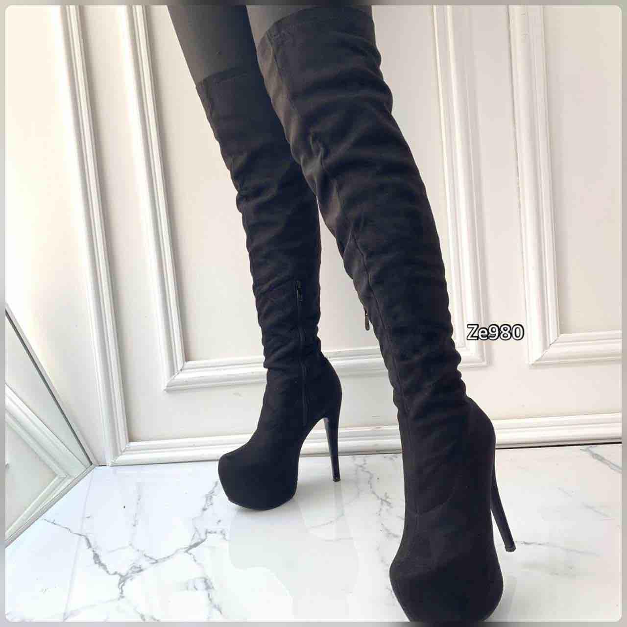 Bota caña alta negra tacon 14cm 06